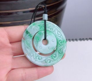 100 Natural Jade A Goods Hand - Carved Light Green Peace Buckle Pendant 914
