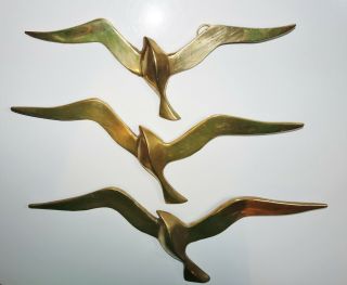 VINTAGE BRASS FLYING BIRDS SET OF 3 3