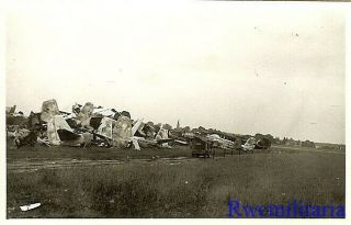 Org.  Photo: Jumbled Pile Of Luftwaffe Fighter & Bomber Wrecks In Field