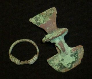 Celtic Ancient Bronze Ring And Fibula - Circa 100 Bc /963