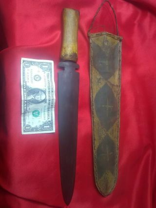 Early Antique 19th C Native American Indian Dag Knife & Parfleche Hide Sheath