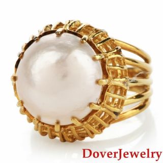 Vintage Mabe Pearl 18k Yellow Gold Cocktail Ring 13.  1 Grams Nr