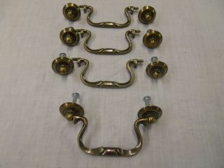 4 Nos Antique Brass Swan Neck Drop Bail Drawer Pull Handles W/screws 3 - 1/2 " Space