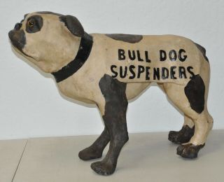 Antique Papier - Mâché Store Display Advertising " Bulldog Suspenders " C.  1900
