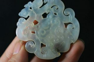 Delicate Chinese Natural Nephrite Jade Carved Dragon/phoenix Pendant W96