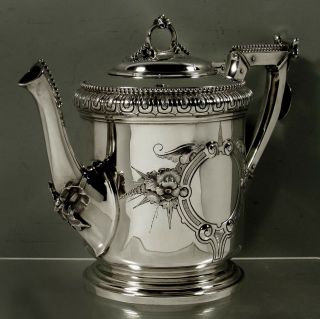 Wood & Hughes Silver Coffee Pot c1860 Medallion - No Mono 2