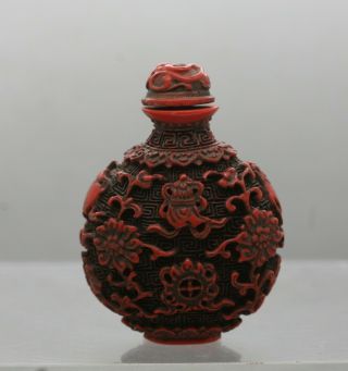 Lovely Vintage Chinese Hand Carve Cinnabar Snuff Bottle