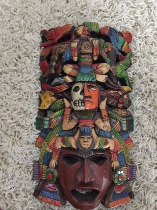 Mexican Wood Totem Piece With Color Paint