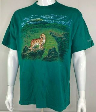 Rare Vtg Embroidered T - Shirt By Stitch Art Africa Serengeti Leopard Made Us