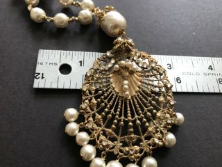 Sign Miriam Haskell Large Baroque Pearls Rhinestone Necklace Jewelry 32” Long 10