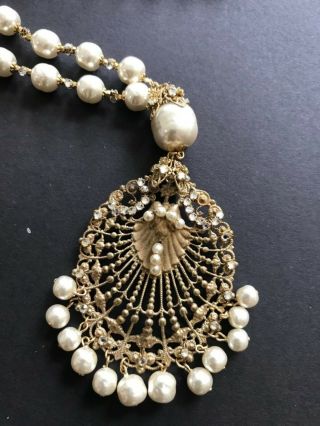 Sign Miriam Haskell Large Baroque Pearls Rhinestone Necklace Jewelry 32” Long 5