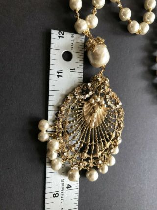 Sign Miriam Haskell Large Baroque Pearls Rhinestone Necklace Jewelry 32” Long 9