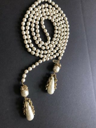 Sign Miriam Haskell Large Baroque Pearls Rhinestone Necklace Jewelry 47” Long 3