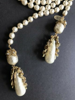 Sign Miriam Haskell Large Baroque Pearls Rhinestone Necklace Jewelry 47” Long 6