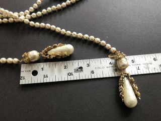 Sign Miriam Haskell Large Baroque Pearls Rhinestone Necklace Jewelry 47” Long 8