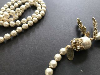 Sign Miriam Haskell Large Baroque Pearls Rhinestone Necklace Jewelry 47” Long 9