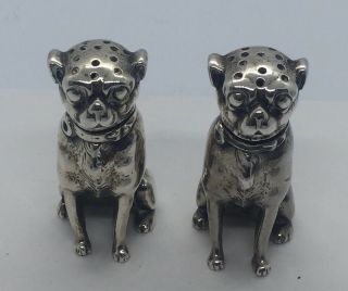 Dominick & Haff Antique Aesthetic Sterling Silver Pug Dog Salt & Pepper Shakers