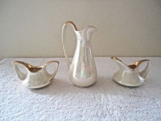 Vintage 3 Piece Pearl China Co.  22 Kt.  Gold Hand Decorated Kitchen Decoration Set