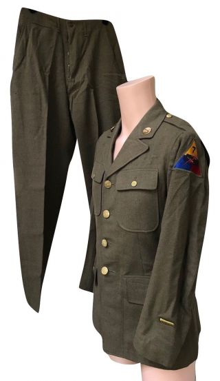 Ww2 Wwii Us Army Class A Named Gabardine Jacket & Trousers W Patches
