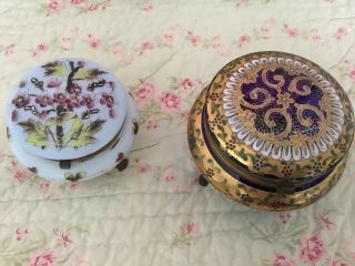 Pair Victorian Hand Painted Footed Hinged Moser Dresser Powder Jars 2
