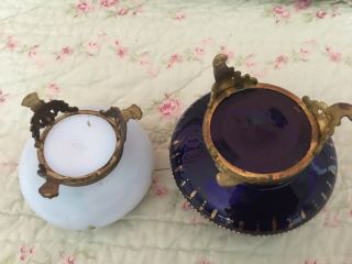 Pair Victorian Hand Painted Footed Hinged Moser Dresser Powder Jars 5