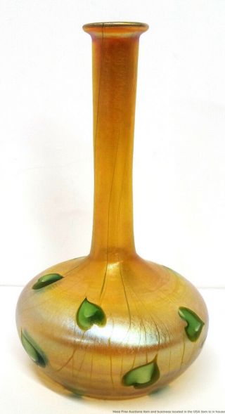Louis Comfort Tiffany Antique Favrile Iridescent Aurene Ivy Leaf Bud Vase 8767