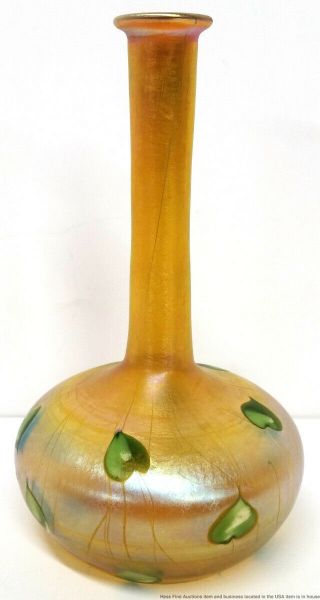 Louis Comfort Tiffany Antique Favrile Iridescent Aurene Ivy Leaf Bud Vase 8767 3