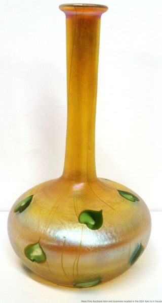 Louis Comfort Tiffany Antique Favrile Iridescent Aurene Ivy Leaf Bud Vase 8767 4