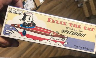 Vtg Schylling Collectors Felix The Cat Wind Up Tin Litho Speed Boat