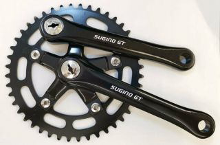 Old School Sugino Gt 170mm 44t Crankset Bmx Black Sprocket Japan Vintage