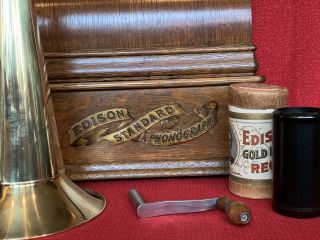 Antique EDISON STANDARD Cylinder Phonograph Brass Horn Record Restored 10