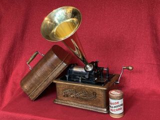 Antique Edison Standard Cylinder Phonograph Brass Horn Record Restored