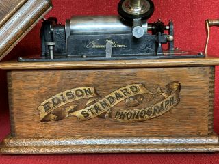 Antique EDISON STANDARD Cylinder Phonograph Brass Horn Record Restored 2