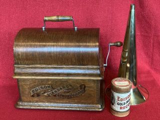 Antique EDISON STANDARD Cylinder Phonograph Brass Horn Record Restored 5