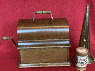 Antique EDISON STANDARD Cylinder Phonograph Brass Horn Record Restored 6