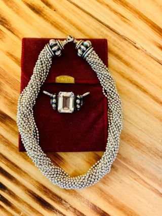 Lagos Sterling Silver 18k Caviar Torsade Necklace With White Topaz Enhancer Pend