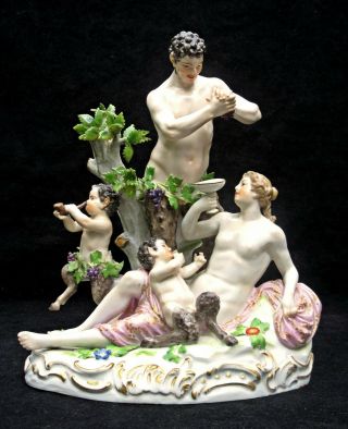 Antique Meissen Porcelain Bacchanalian Figure Group D63,  19th C,  1st Quality