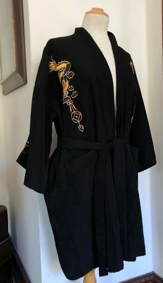 Vintage Os S M L Xl 1x Dragon Chinese Embroidered Robe Jacket Open Coat Art - Wear