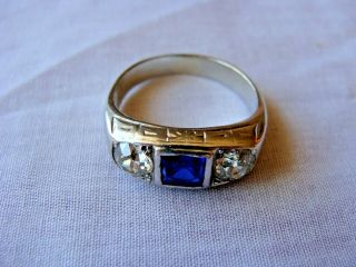 ART DECO 1920 ' S WHITE GOLD RING WITH DIAMONDS AND SYNTHETIC SAPPHIRE SIZE 9 2