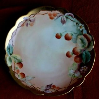 1895 - 1898 Porcelain Pickard Limoges France Plate Gilt Signed 8.  5 " Strawberries