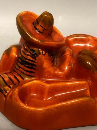 Vtg Orange Catalina California Pottery Mexican Siesta Ashtray Pipe Holder 10