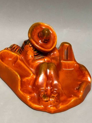 Vtg Orange Catalina California Pottery Mexican Siesta Ashtray Pipe Holder