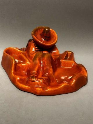 Vtg Orange Catalina California Pottery Mexican Siesta Ashtray Pipe Holder 3