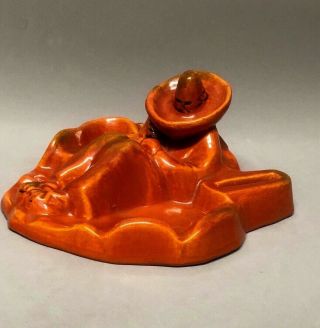 Vtg Orange Catalina California Pottery Mexican Siesta Ashtray Pipe Holder 5