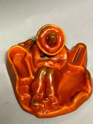 Vtg Orange Catalina California Pottery Mexican Siesta Ashtray Pipe Holder 6