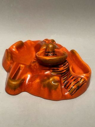 Vtg Orange Catalina California Pottery Mexican Siesta Ashtray Pipe Holder 7