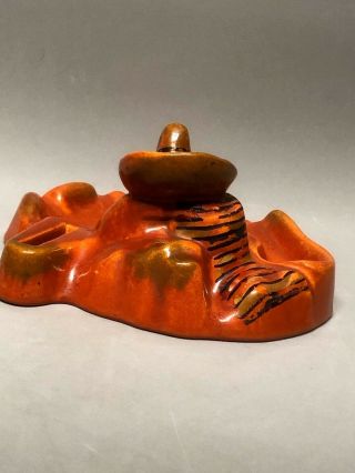Vtg Orange Catalina California Pottery Mexican Siesta Ashtray Pipe Holder 8