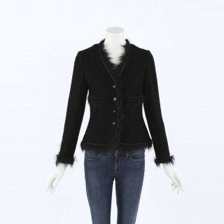 Vintage Chanel Boutique Wool Boucle Faux Fur Jacket Sz 40