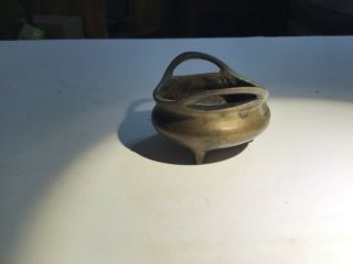 Small Antique Old Chinese Bronze Tripod Incense Burner Censer Signed 3