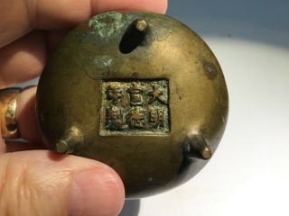 Small Antique Old Chinese Bronze Tripod Incense Burner Censer Signed 5